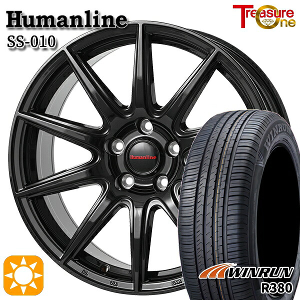 【取付対象】195/65R15 91V ウィンラン R380 トレジャーワン ヒューマンライン SS010 ブラック 15インチ 6.0J 5H114.3 +43/+53 サマータイヤホイールセット