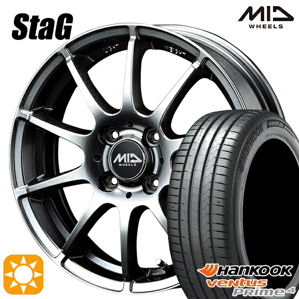 【取付対象】195/55R16 87V ハンコック veNtus PRime4 K135 MID シュナイダー スタッグ メタリックグレー 16インチ 6.0J 4H100 サマータイヤホイールセット |トレッド新横浜師岡店