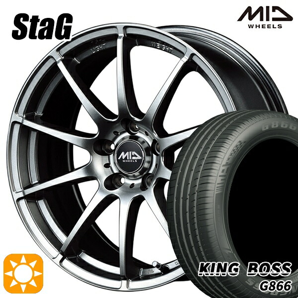 【取付対象】225/50R18 99W XL キングボス G866 MID シュナイダー スタッグ メタリックグレー 18インチ 8.0J 5H114.3 サマータイヤホイールセット
