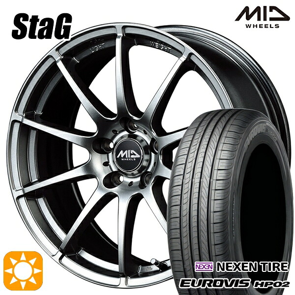 【取付対象】185/65R15 ネクセン ロードストーン ユーロビズ HP02 MID シュナイダー スタッグ メタリックグレー 15インチ 6.0J 5H114.3 サマータイヤホイールセット