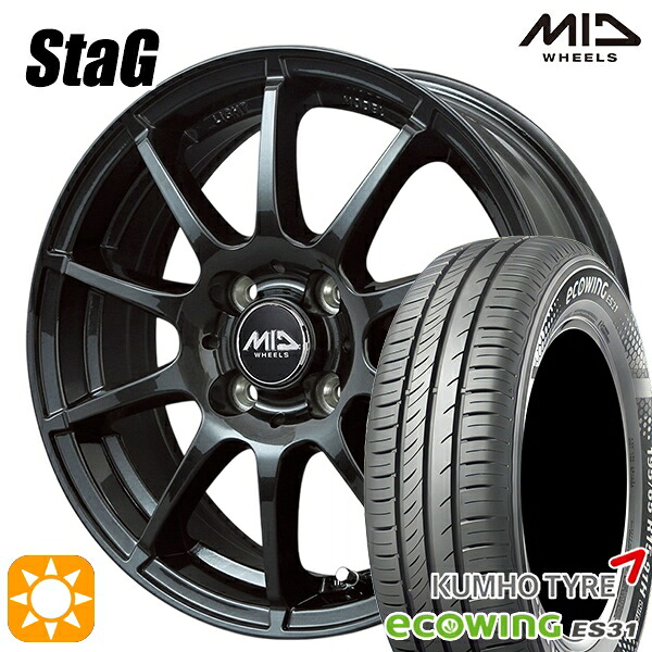 【取付対象】185/70R14 88T クムホ エコウィング ES31 MID シュナイダー スタッグ ストロングガンメタ 14インチ 5.5J 4H100 サマータイヤホイールセット |トレッド新横浜師岡店
