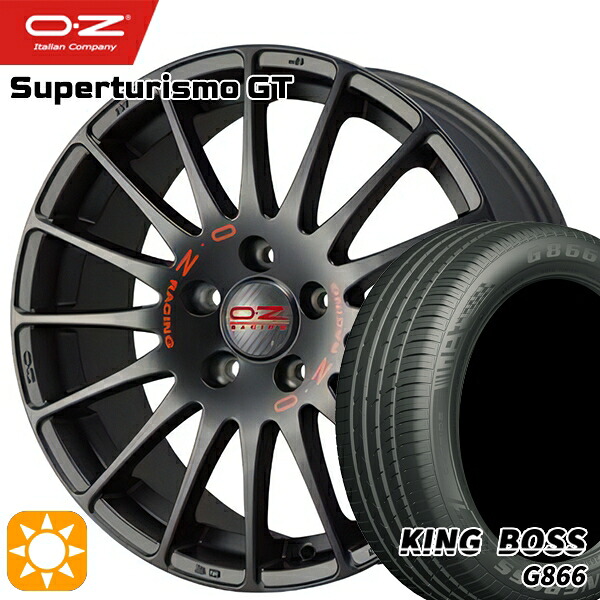 【取付対象】ベンツ Aクラス/CLA 225/45R18 95W XL キングボス G866 OZ スーパーツーリズモ GT マットブラック/レッドロゴ 18インチ 8.0J 5H112 サマータイヤホイールセット