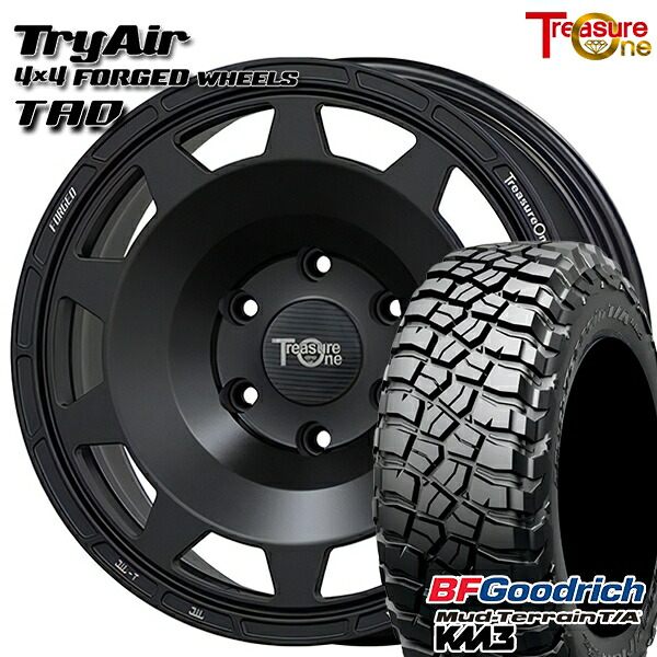 【取付対象】JEEPラングラー 265/65R17 120/117Q RBL BFグッドリッチ マッドテレーン T/A KM3 トレジャーワン 鍛造 トライエアー TAD マットブラック 17インチ 8.0J 5H127 サマータイヤホイールセット |トレッド新横浜師岡店