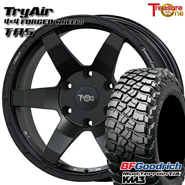 【取付対象】JEEPラングラー 265/65R17 120/117Q RBL BFグッドリッチ マッドテレーン T/A KM3 トレジャーワン 鍛造 トライエアー TAS マットブラック 17インチ 8.0J 5H127 サマータイヤホイールセット |トレッド新横浜師岡店