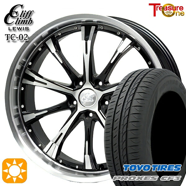 【取付対象】ジェイド アクセラ 225/40R18 92W XL トーヨー プロクセス CF3 トレジャーワン クリフクライムルイス TC02 ブラックポリッシュ 18インチ 7.0J 5H114.3 サマータイヤホイールセット