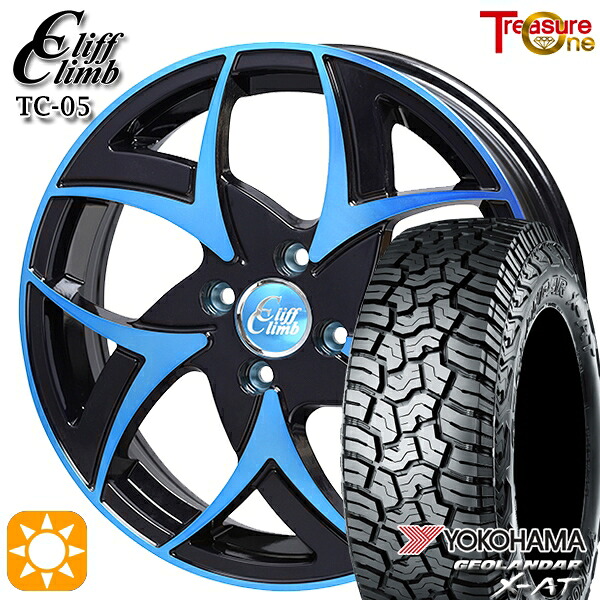 【取付対象】ライズ ロッキー LT215/70R16 100/97Q ヨコハマ ジオランダー X-AT G016 トレジャーワン クリフクライム TC05 ブラックポリッシュブルークリア 16インチ 6.0J 4H100 サマータイヤホイールセット