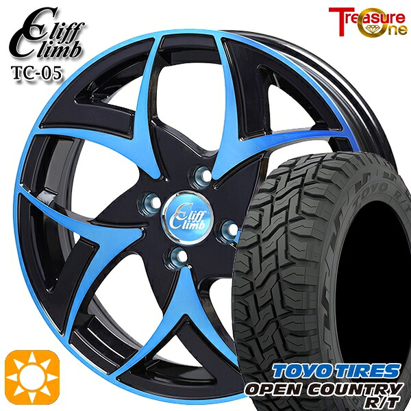 【取付対象】アクア クロスビー 175/60R16 82Q トーヨー オープンカントリー R/T トレジャーワン クリフクライム TC05 ブラックポリッシュブルークリア 16インチ 6.0J 4H100 サマータイヤホイールセット