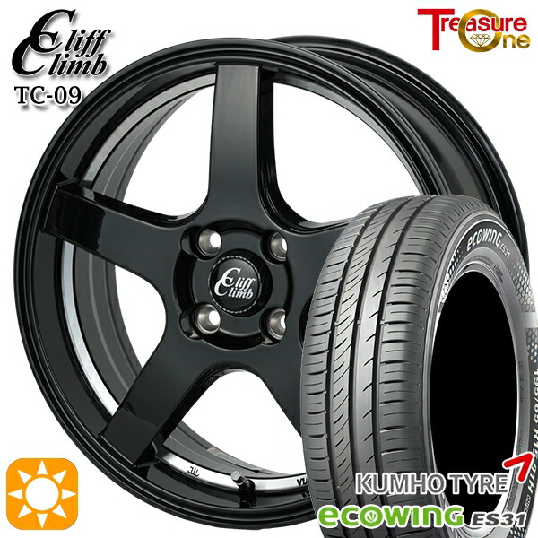 【取付対象】175/65R15 84H クムホ エコウィング ES31 トレジャーワン クリフクライム TC09 ブラックアンダーカットポリッシュ 15インチ 5.5J 4H100 サマータイヤホイールセット