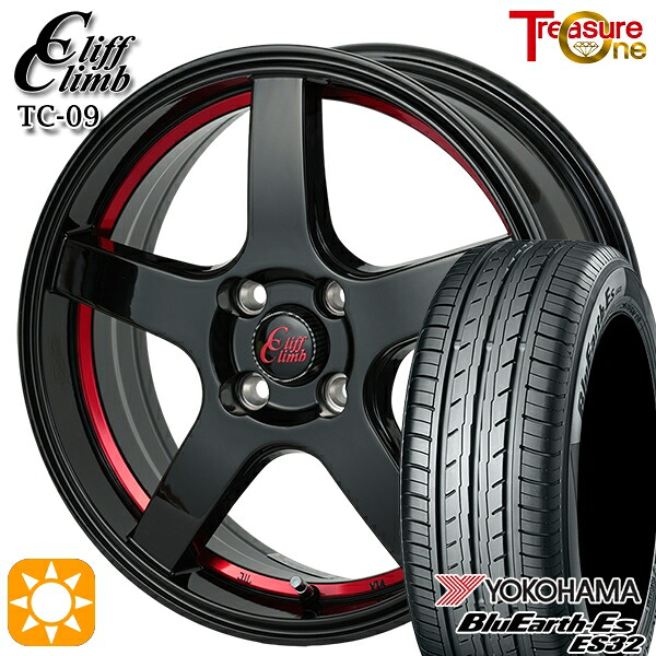 【取付対象】195/65R16 92V ヨコハマ ブルーアース ES32 トレジャーワン クリフクライム TC09 ブラックレッドアンダーカット 16インチ 6.0J 4H100 サマータイヤホイールセット |トレッド新横浜師岡店