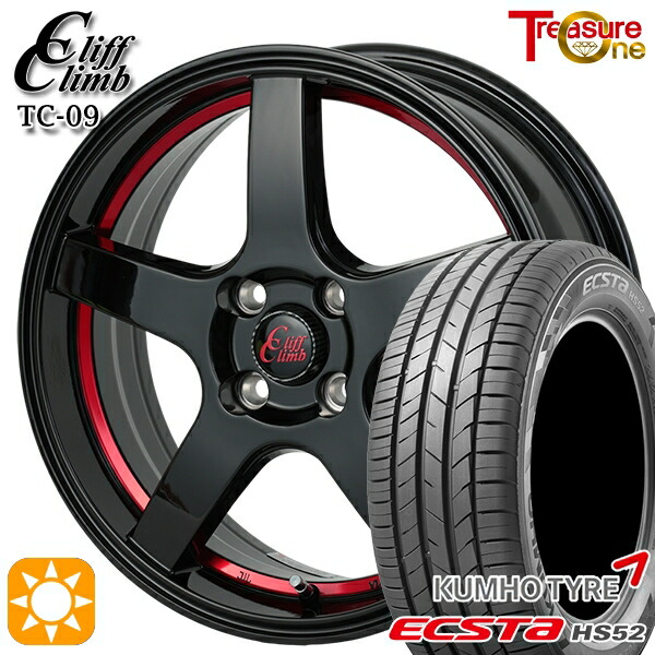 【取付対象】195/50R16 88V XL クムホ エクスタ HS52 トレジャーワン クリフクライム TC09 ブラックレッドアンダーカット 16インチ 6.0J 4H100 サマータイヤホイールセット