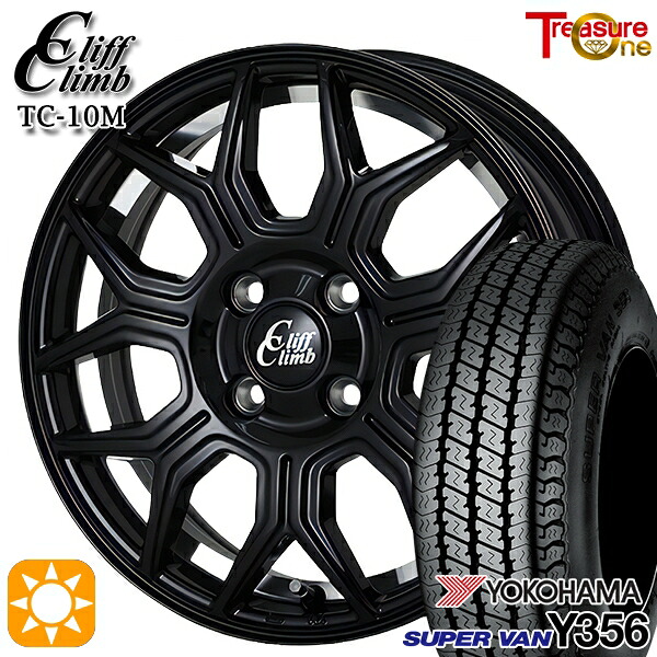 【取付対象】軽トラ 145/80R12 80/78N ヨコハマ スーパーバン Y356 トレジャーワン クリフクライム TC10M ブラックアンダーカットポリッシュ 12インチ 4.0J 4H100 サマータイヤホイールセット |トレッド新横浜師岡店