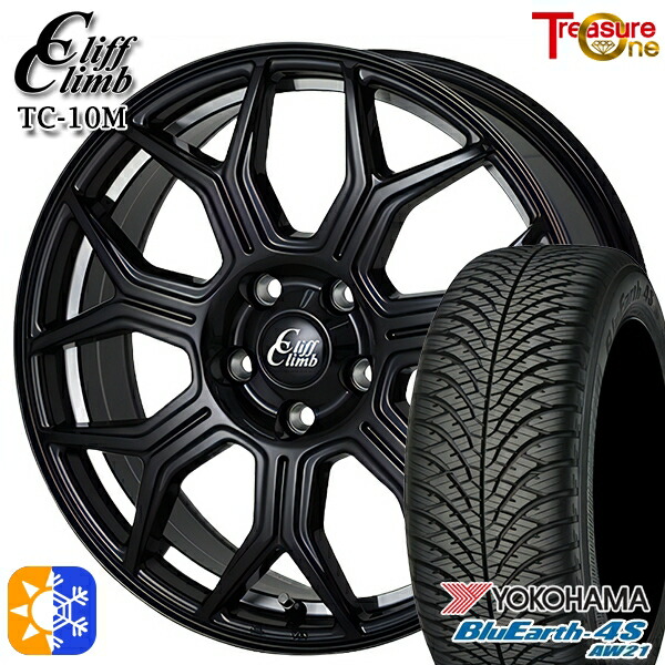 235/50R18 101Y XL ヨコハマ ブルーアース 4S AW21 トレジャーワン クリフクライム TC10M ブラックアンダーカットポリッシュ 18インチ 7.0J 5H114.3 オールシーズンタイヤホイールセット