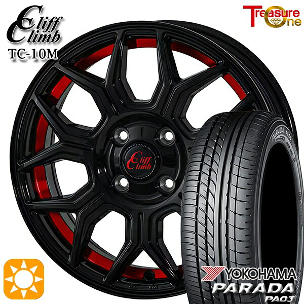 【取付対象】軽トラ 165/55R14C 95/93N ヨコハマ パラダ PA03 トレジャーワン クリフクライム TC10M ブラックレッドアンダーカット 14インチ 4.5J 4H100 サマータイヤホイールセット