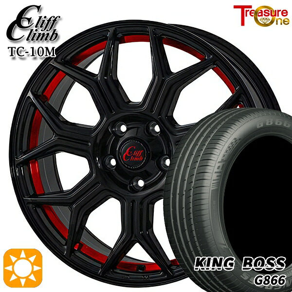 【取付対象】225/45R18 95W XL キングボス G866 トレジャーワン クリフクライム TC10M ブラックレッドアンダーカット 18インチ 8.0J 5H114.3 サマータイヤホイールセット ｜トレッド新横浜師岡店