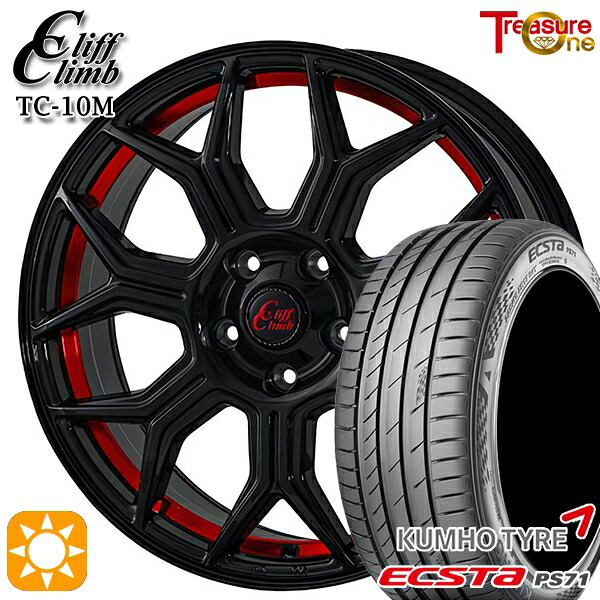 【取付対象】215/45R18 93W XL クムホ エクスタ PS71 トレジャーワン クリフクライム TC10M BUC/RED 18インチ 7.0J 5H100 +48 サマータイヤホイールセット