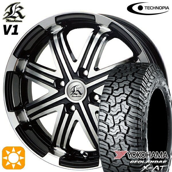【取付対象】145R14C 85/83Q ヨコハマ ジオランダーX-AT G016 テクノピア カシーナ V1 ブラックポリッシュ 14インチ 4.5J 4H100 サマータイヤホイールセット ｜トレッド新横浜師岡店