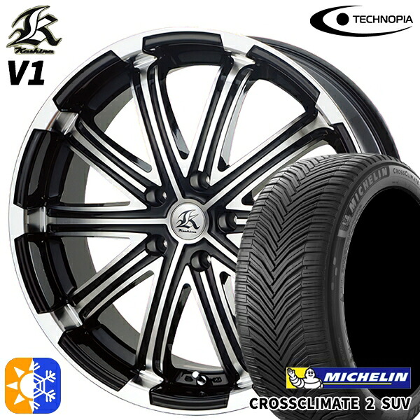 225/45R19 96W XL ミシュラン クロスクライメート2 SUV テクノピア カシーナ V1 ブラックポリッシュ 19インチ 8.0J 5H114.3 オールシーズンタイヤホイールセット