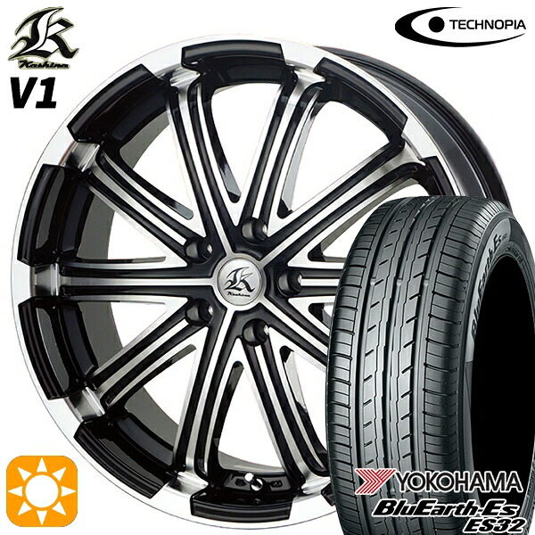【取付対象】225/55R18 98V ヨコハマ ブルーアース ES32 テクノピア カシーナ V1 ブラックポリッシュ 18インチ 7.0J 5H114.3 サマータイヤホイールセット ｜トレッド新横浜師岡店
