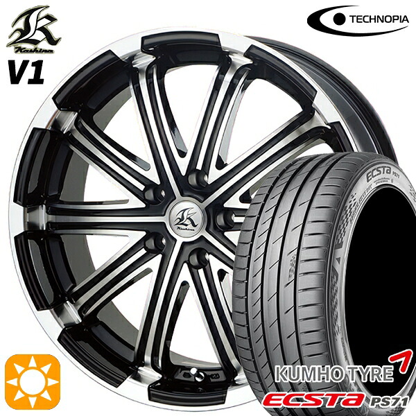 【取付対象】235/50R18 101W XL クムホ エクスタ PS71 テクノピア カシーナ V1 ブラックポリッシュ 18インチ 7.0J 5H114.3 サマータイヤホイールセット ｜トレッド新横浜師岡店