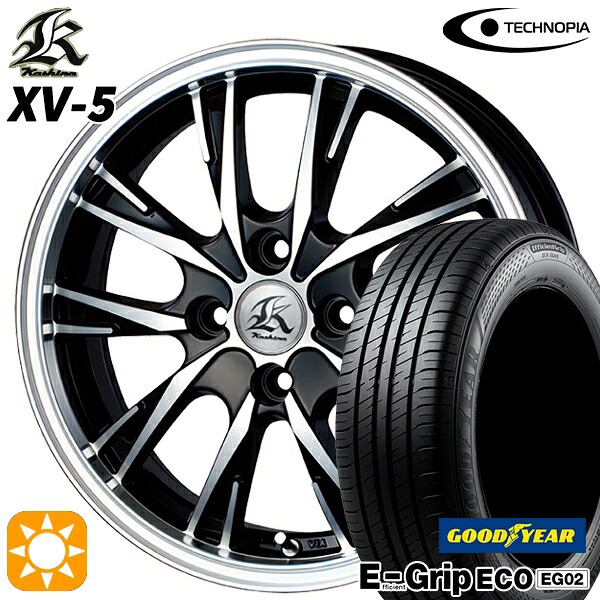 【取付対象】165/50R16 75V グッドイヤー エフィシェントグリップ EG02 テクノピア カシーナ XV5 ブラックポリッシュ 16インチ 5.0J 4H100 サマータイヤホイールセット