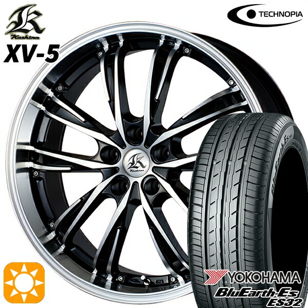 【取付対象】225/55R18 98V ヨコハマ ブルーアース ES32 テクノピア カシーナ XV5 ブラックポリッシュ 18インチ 7.5J 5H114.3 サマータイヤホイールセット |トレッド新横浜師岡店