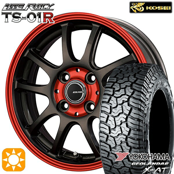 【取付対象】145R14C 85/83Q ヨコハマ ジオランダーX-AT G016 コーセイ リテラシー TS-01R ブラック/レッドクリア 14インチ 4.5J 4H100 +43 サマータイヤホイールセット |トレッド新横浜師岡店