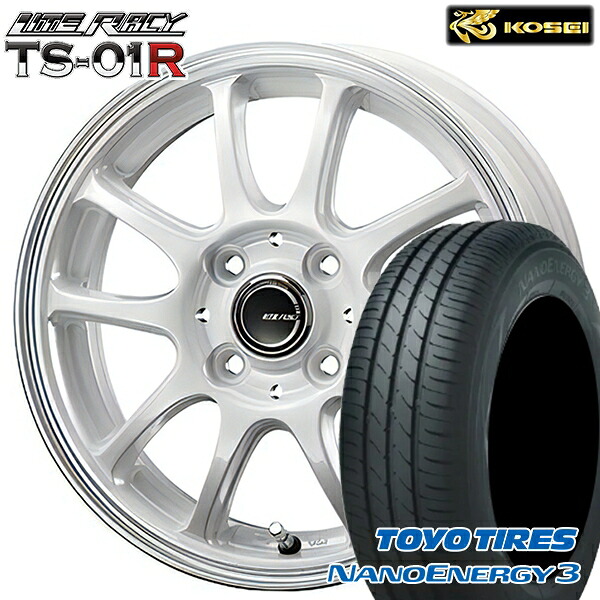 【取付対象】165/60R14 75H トーヨー ナノエナジー3 コーセイ リテラシー TS-01R ホワイト/リムポリッシュ 14インチ 4.5J 4H100 +43 サマータイヤホイールセット
