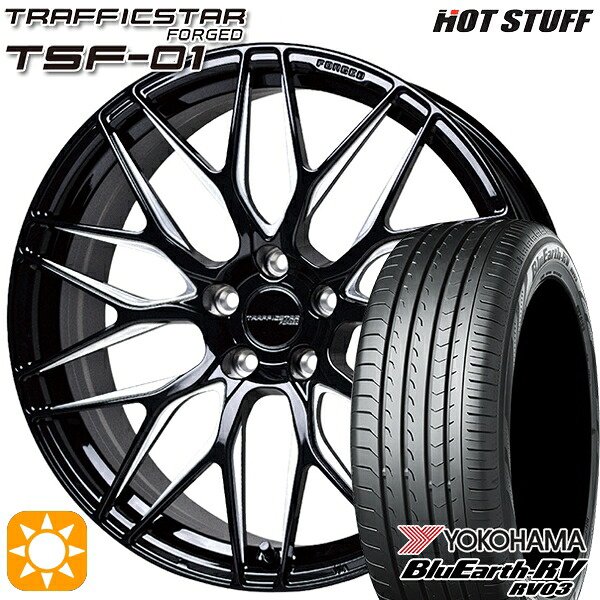 【取付対象】245/40R20 99W XL ヨコハマ ブルーアース RV03 HotStuff トラフィックスターフォージド TSF-01 ブラック/マシニングポリッシュ 20インチ 8.5J 5H114.3 サマータイヤホイールセット