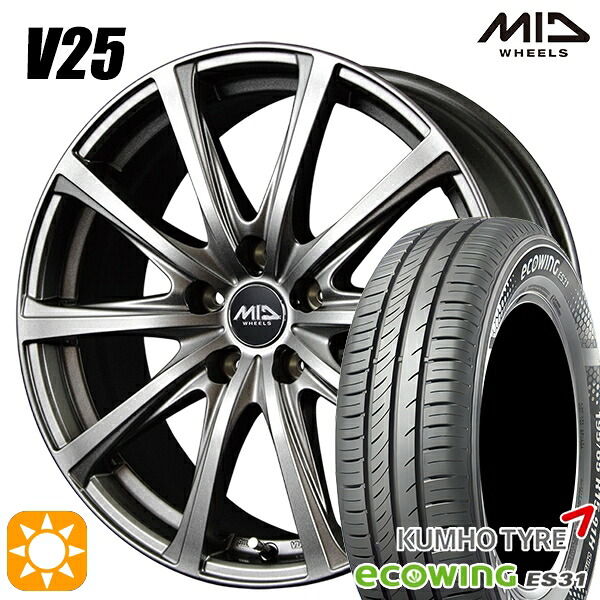 【取付対象】170シエンタ 185/60R15 84H クムホ エコウィング ES31 MID ユーロスピード V25 メタリックグレー 15インチ 6.0J 5H100 サマータイヤホイールセット