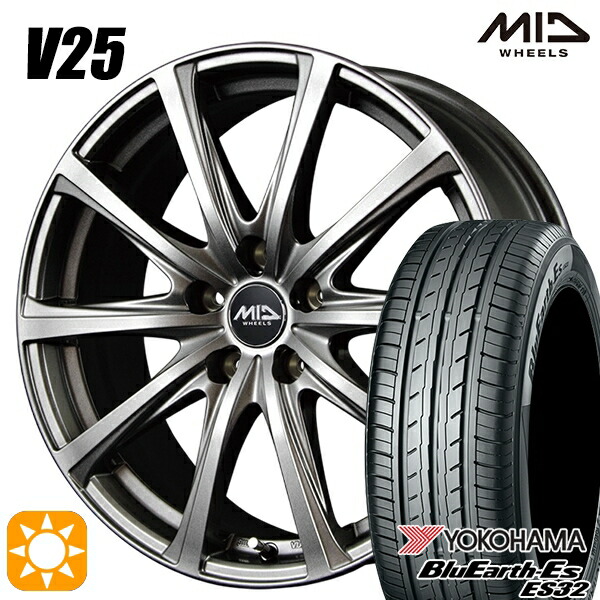 【取付対象】185/65R15 88S ヨコハマ ブルーアース ES32 MID ユーロスピード V25 メタリックグレー 15インチ 6.0J 5H100 サマータイヤホイールセット