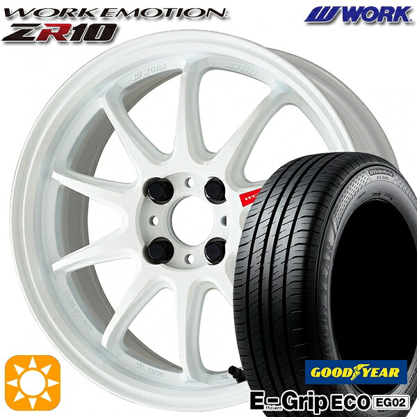 【取付対象】アクア クロスビー 185/55R16 83V グッドイヤー エフィシェントグリップ EG02 WORK エモーション ZR10 アズールホワイト 16インチ 6.5J 4H100 サマータイヤホイールセット