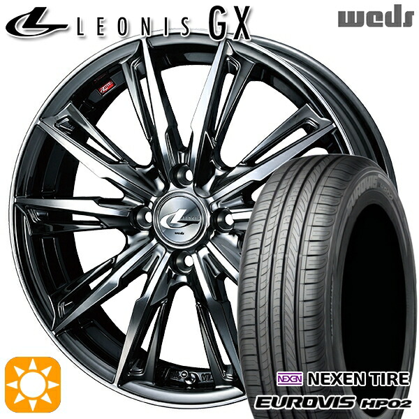 【取付対象】165/65R15 ネクセン ロードストーン ユーロビズ HP02 Weds レオニス GX BMCMC (ブラックメタルコート/ミラーカット) 15インチ 4.5J 4H100 サマータイヤホイールセット