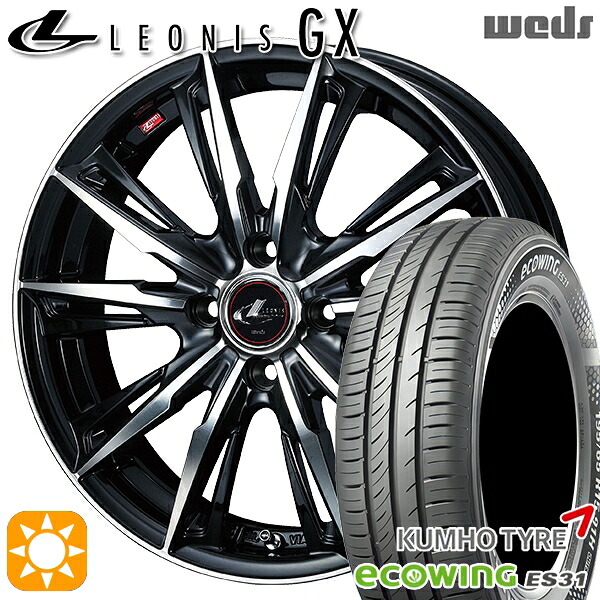【取付対象】フィット アクア 185/60R15 84H クムホ エコウィング ES31 Weds レオニス GX PBMC (パールブラック/ミラーカット) 15インチ 5.5J 4H100 サマータイヤホイールセット |トレッド新横浜師岡店