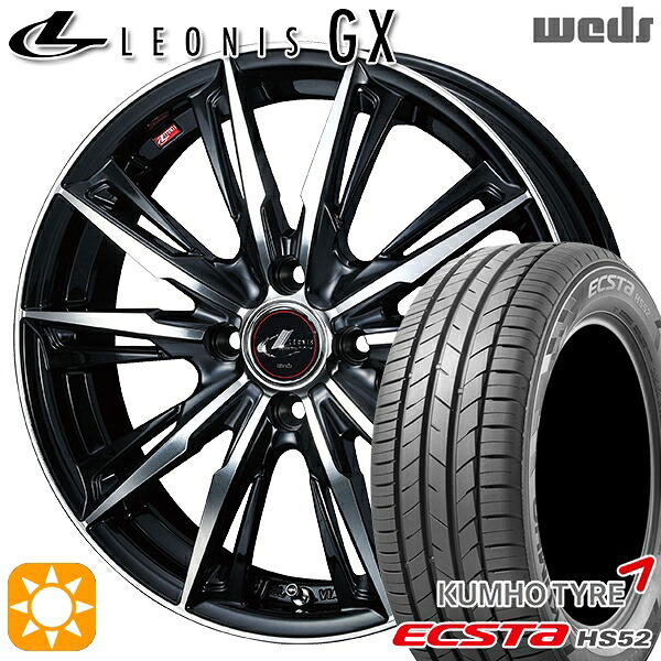 【取付対象】195/45R16 84V XL クムホ エクスタ HS52 Weds レオニス GX PBMC (パールブラック/ミラーカット) 16インチ 6.0J 4H100 サマータイヤホイールセット