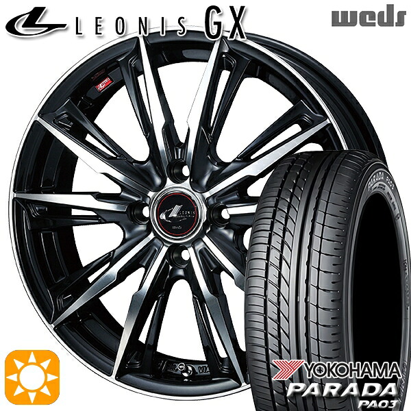 【取付対象】軽トラ 165/55R14C 95/93N ヨコハマ パラダ PA03 Weds レオニス GX PBMC (パールブラック/ミラーカット) 14インチ 4.5J 4H100 サマータイヤホイールセット