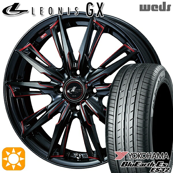 【取付対象】タフト 165/65R15 81S ヨコハマ ブルーアース ES32 Weds レオニス GX BK/SC[RED] (ブラック/SCマシニング[レッド]) 15インチ 4.5J 4H100 サマータイヤホイールセット