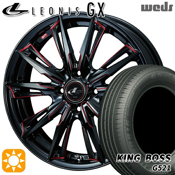 【取付対象】ライズ ロッキー 205/60R16 92V キングボス G521 Weds レオニス GX BK/SC[RED] (ブラック/SCマシニング[レッド]) 16インチ 6.0J 4H100 サマータイヤホイールセット