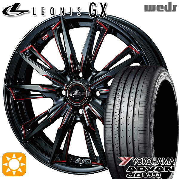 【取付対象】アクア デミオ ノート 195/55R16 87V ヨコハマ アドバンデシベル V553 Weds レオニス GX BK/SC[RED] (ブラック/SCマシニング[レッド]) 16インチ 6.0J 4H100 サマータイヤホイールセット ｜トレッド新横浜師岡店