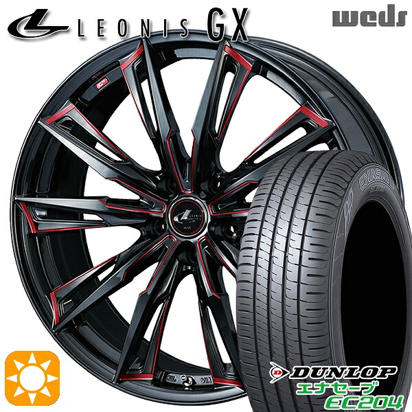 【取付対象】C-HR ヴェゼル 225/50R18 95W ダンロップ エナセーブ EC204 Weds レオニス GX BK/SC[RED] (ブラック/SCマシニング[レッド]) 18インチ 7.0J 5H114.3 サマータイヤホイールセット