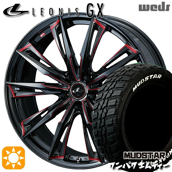 【取付対象】ヴェゼル レガシィ 225/60R18 100T WL マッドスター ワンパク M/T ホワイトレター Weds レオニス GX BK/SC[RED] (ブラック/SCマシニング[レッド]) 18インチ 8.0J 5H114.3 サマータイヤホイールセット