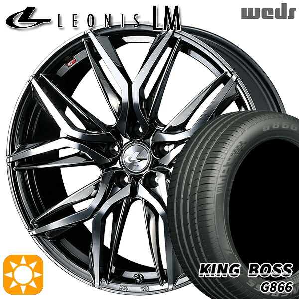 【取付対象】アクセラ アテンザ 215/45R18 93W XL キングボス G866 Weds レオニス LM BMCMC (ブラックメタルコート/ミラーカット) 18インチ 7.0J 5H114.3 サマータイヤホイールセット