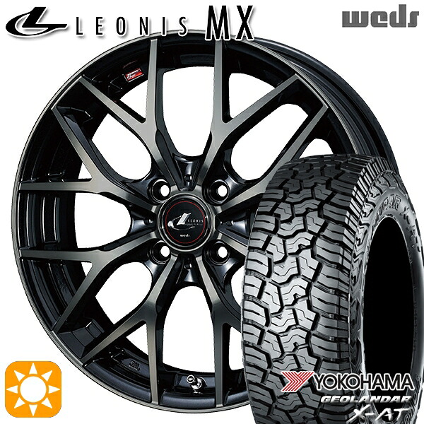 【取付対象】アゲトラ 155/65R14 ヨコハマ ジオランダーX-AT G016 Weds レオニス MX PBMC/TI (パールブラック ミラーカット/チタントップ) 14インチ 4.5J 4H100 サマータイヤホイールセット