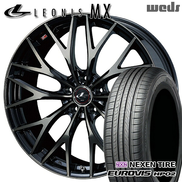 【取付対象】195/65R15 ネクセン ロードストーン ユーロビズ HP02 Weds レオニス MX PBMC/TI (パールブラック ミラーカット/チタントップ) 15インチ 6.0J 5H114.3 サマータイヤホイールセット