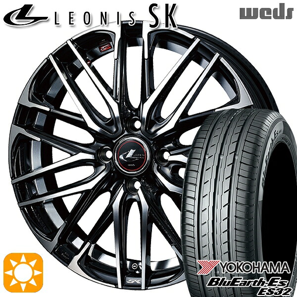 【取付対象】マツダ2 ノート 185/65R15 88S ヨコハマ ブルーアース ES32 Weds レオニス SK PBMC (パールブラック ミラーカット) 15インチ 5.5J 4H100 サマータイヤホイールセット |トレッド新横浜師岡店