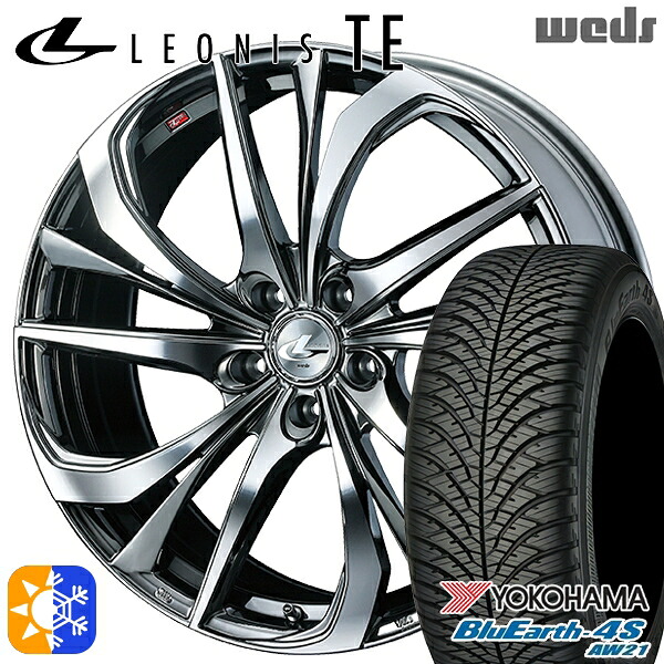 リーフ レヴォーグ 215/50R17 95W XL ヨコハマ ブルーアース 4S AW21 Weds レオニス TE BMCMC (ブラックメタルコート/ミラーカット) 17インチ 7.0J 5H114.3 オールシーズンタイヤホイールセット