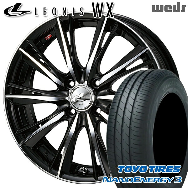 【取付対象】エブリィワゴン 165/60R14 75H トーヨー ナノエナジー3 Weds レオニス WX BKMC (ブラック ミラーカット) 14インチ 4.5J 4H100 サマータイヤホイールセット
