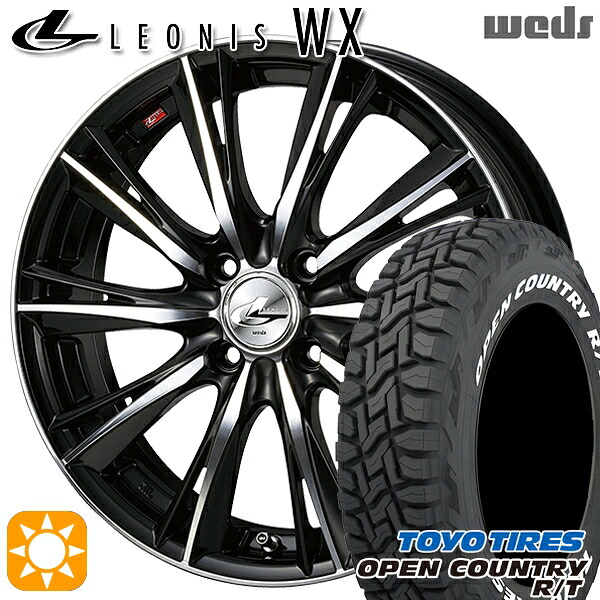 【取付対象】タフト 165/65R15 81Q トーヨー オープンカントリー R/T ホワイトレター Weds レオニス WX BKMC (ブラック ミラーカット) 15インチ 4.5J 4H100 サマータイヤホイールセット