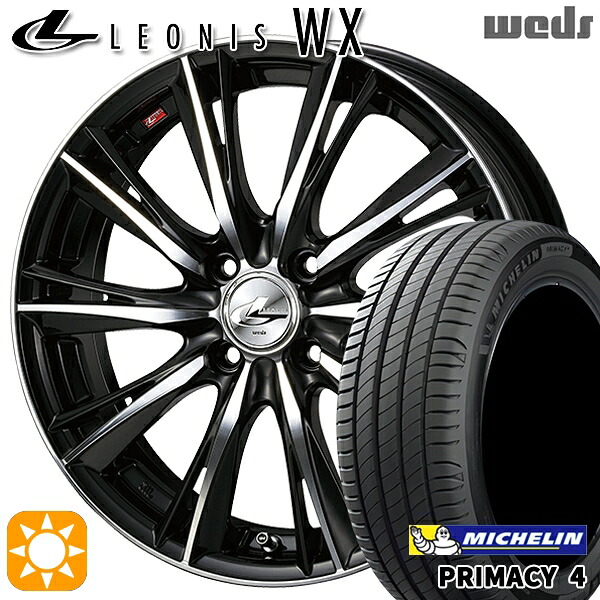 【取付対象】フィット アクア 185/60R15 88H XL ミシュラン プライマシー4 Weds レオニス WX BKMC (ブラック ミラーカット) 15インチ 5.5J 4H100 サマータイヤホイールセット