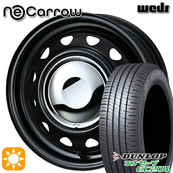 【取付対象】155/55R14 69V ダンロップ エナセーブ EC204 Weds ネオキャロ セミマットブラック/クロームキャップ 14インチ 4.5J 4H100 +45 サマータイヤホイールセット