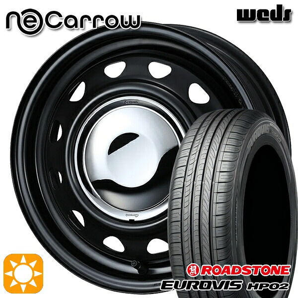 【取付対象】155/65R14 ネクセン ロードストーン ユーロビズ HP02 Weds ネオキャロ セミマットブラック/クロームキャップ 14インチ 4.5J 4H100 +45 サマータイヤホイールセット ｜トレッド新横浜師岡店